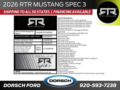 New 2026 Ford Mustang GT Premium w/ GT Performance Package RWD image 2