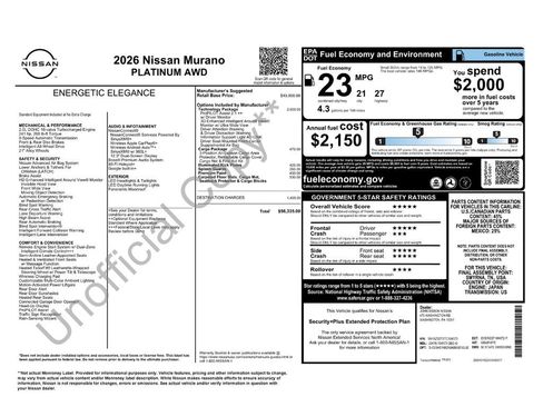 New 2026 Nissan Murano Platinum w/ Technology Package AWD/4WD image 6