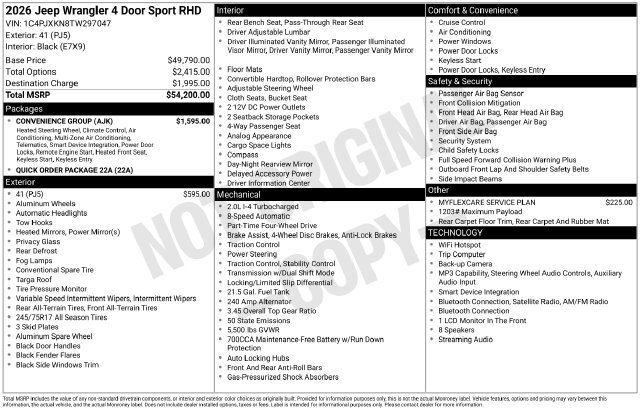 New 2026 Jeep Wrangler Unlimited Sport w/ Convenience Group AWD/4WD image 24