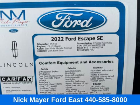 Used 2022 Ford Escape SE w/ Cold Weather Package image 22