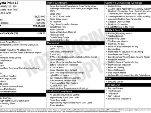 Used 2020 Toyota Prius LE w/ Carpet Mat Package AWD/4WD image 33
