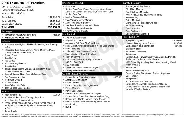 Used 2026 Lexus NX 350 AWD w/ Accessory Package (2T) image 1