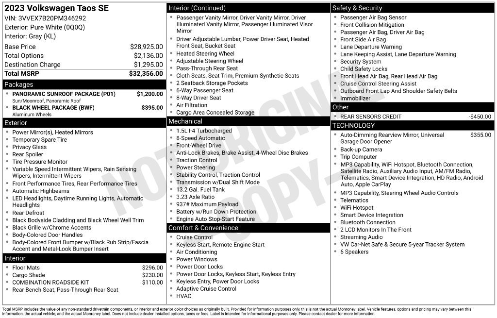 Used 2023 Volkswagen Taos SE w/ Panoramic Sunroof Package FWD image 47