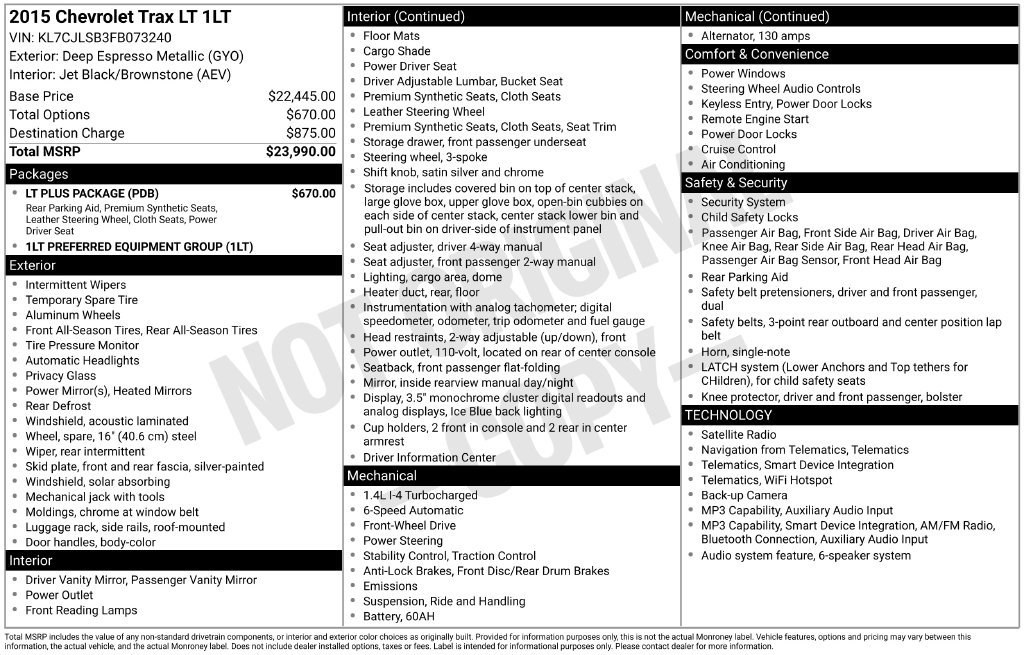 Used 2015 Chevrolet Trax LT w/ LT Plus Package FWD image 3