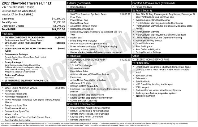 New 2027 Chevrolet Traverse LT w/ Driver Confidence Package FWD image 4