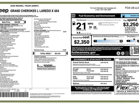 New 2026 Jeep Grand Cherokee L Laredo AWD/4WD image 2