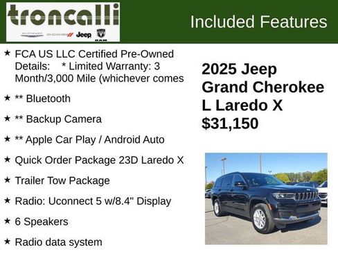 Certified 2025 Jeep Grand Cherokee L Laredo w/ Trailer Tow Package image 5