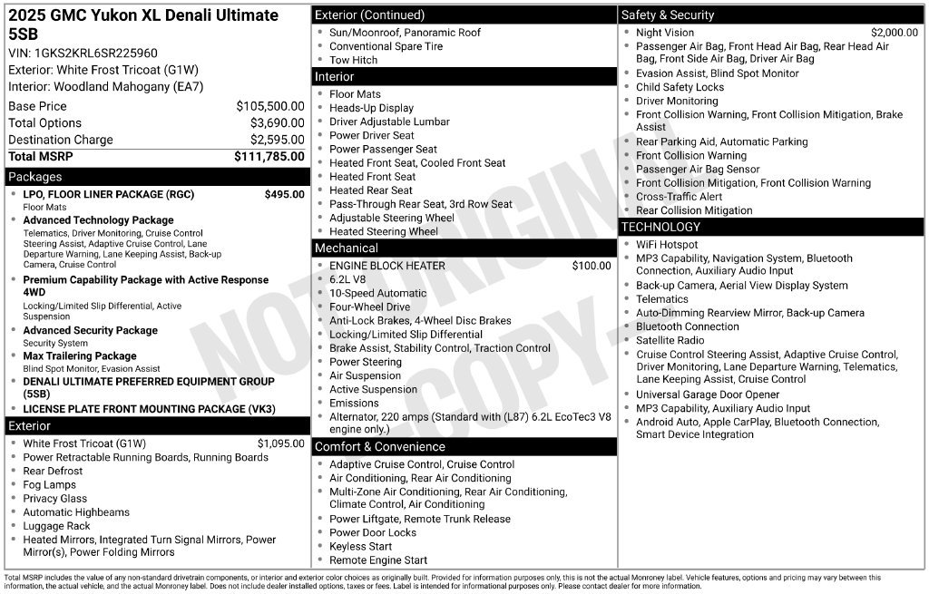 Used 2025 GMC Yukon XL Denali Ultimate w/ LPO, Floor Liner Package AWD/4WD image 19