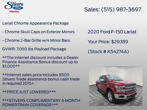 Used 2020 Ford F150 Lariat w/ Equipment Group 502A Luxury AWD/4WD image 29