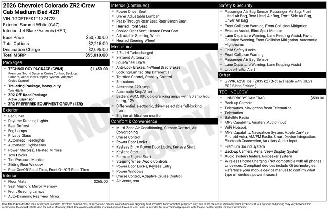 New 2026 Chevrolet Colorado ZR2 w/ Technology Package AWD/4WD image 28