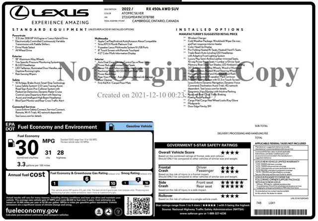 Used 2022 Lexus RX 450h AWD w/ Luxury Package image 2