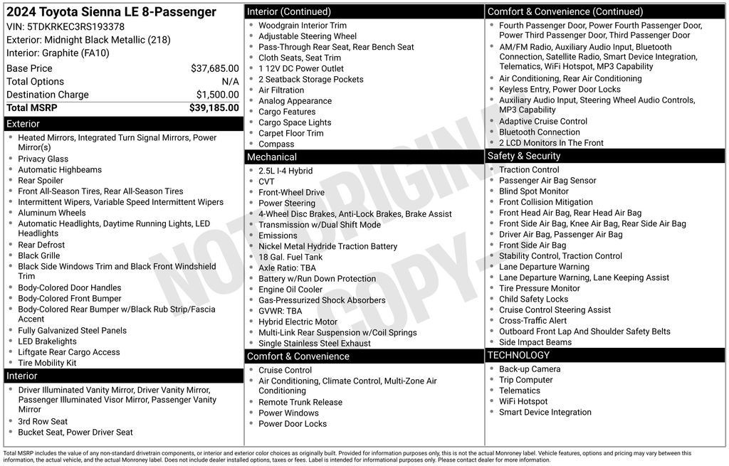 Used 2024 Toyota Sienna LE FWD image 38