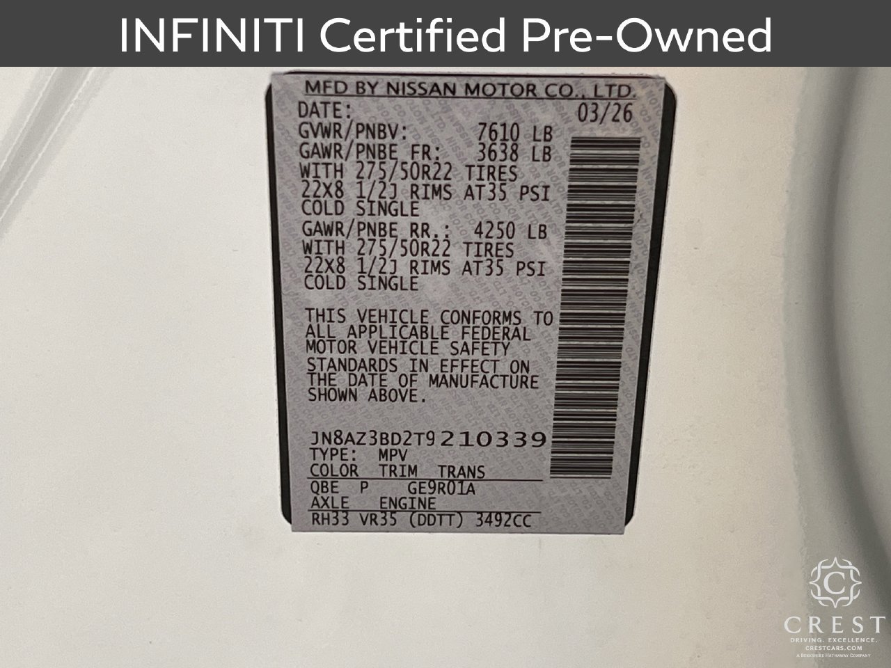 Certified 2026 INFINITI QX80 Luxe w/ Cargo Package RWD image 34
