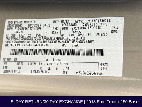 Certified 2018 Ford Transit 150 148 Low Roof w/ Premium Package RWD image 34