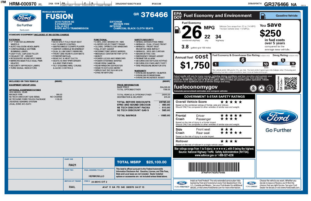 Used 2016 Ford Fusion SE FWD image 3