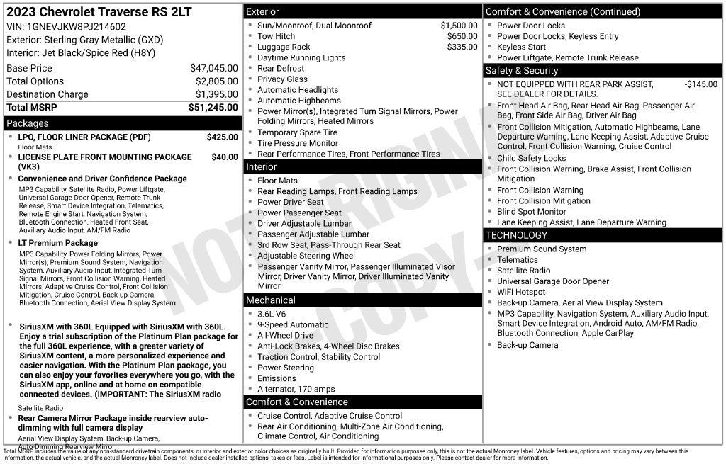 Used 2023 Chevrolet Traverse RS w/ LPO, Floor Liner Package AWD/4WD image 38