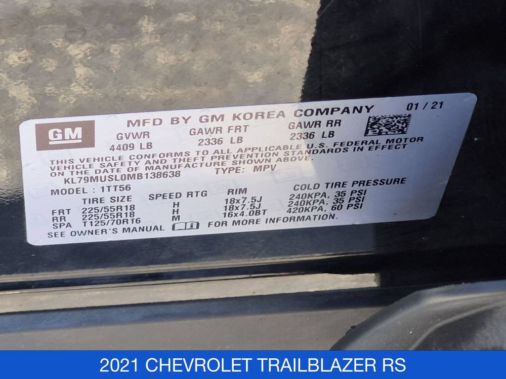 Used 2021 Chevrolet TrailBlazer RS w/ Sun and Liftgate Package AWD/4WD image 34
