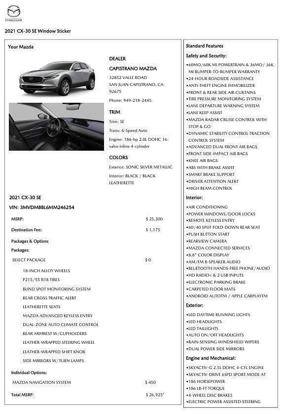 Used 2021 MAZDA CX-30 AWD 2.5 S w/ Select Package image 24