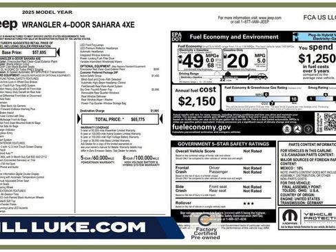 Certified 2025 Jeep Wrangler Unlimited Sahara w/ Safety Group AWD/4WD image 1