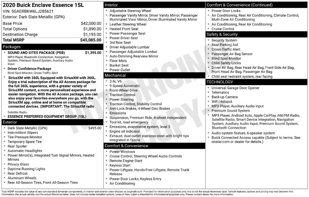 Certified 2020 Buick Enclave Essence w/ Sound and Sites Package FWD image 42