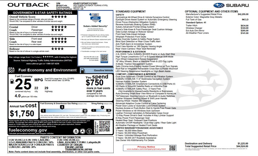 Used 2023 Subaru Outback Touring XT AWD/4WD image 74
