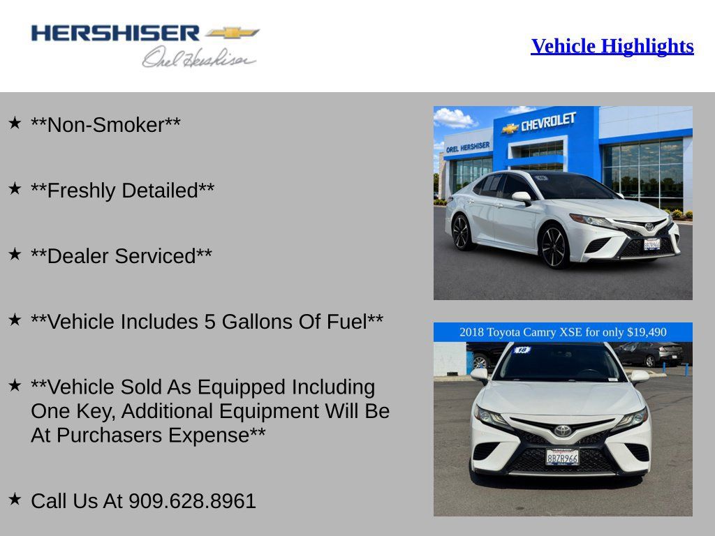 Used 2018 Toyota Camry XSE w/ Audio Package FWD image 2