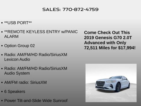 Used 2019 Genesis G70 2.0T Advanced w/ Elite Package image 10