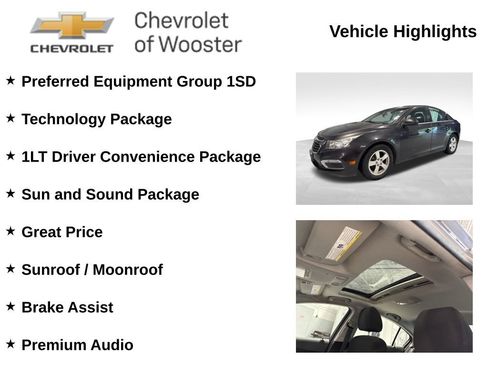 Used 2015 Chevrolet Cruze LT w/ Sun And Sound Package FWD image 2