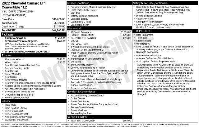 Used 2022 Chevrolet Camaro LT w/ RS Package RWD image 4