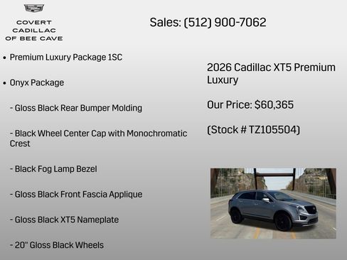 New 2026 Cadillac XT5 Premium Luxury w/ LPO, ONYX Package FWD image 6