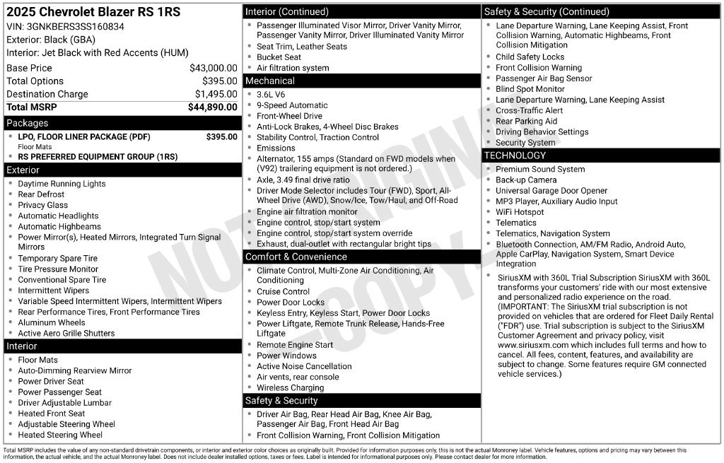 Used 2025 Chevrolet Blazer RS w/ LPO, Floor Liner Package FWD image 3