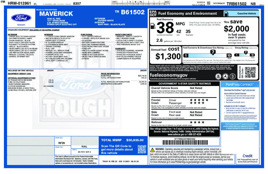New 2026 Ford Maverick XL FWD image 11
