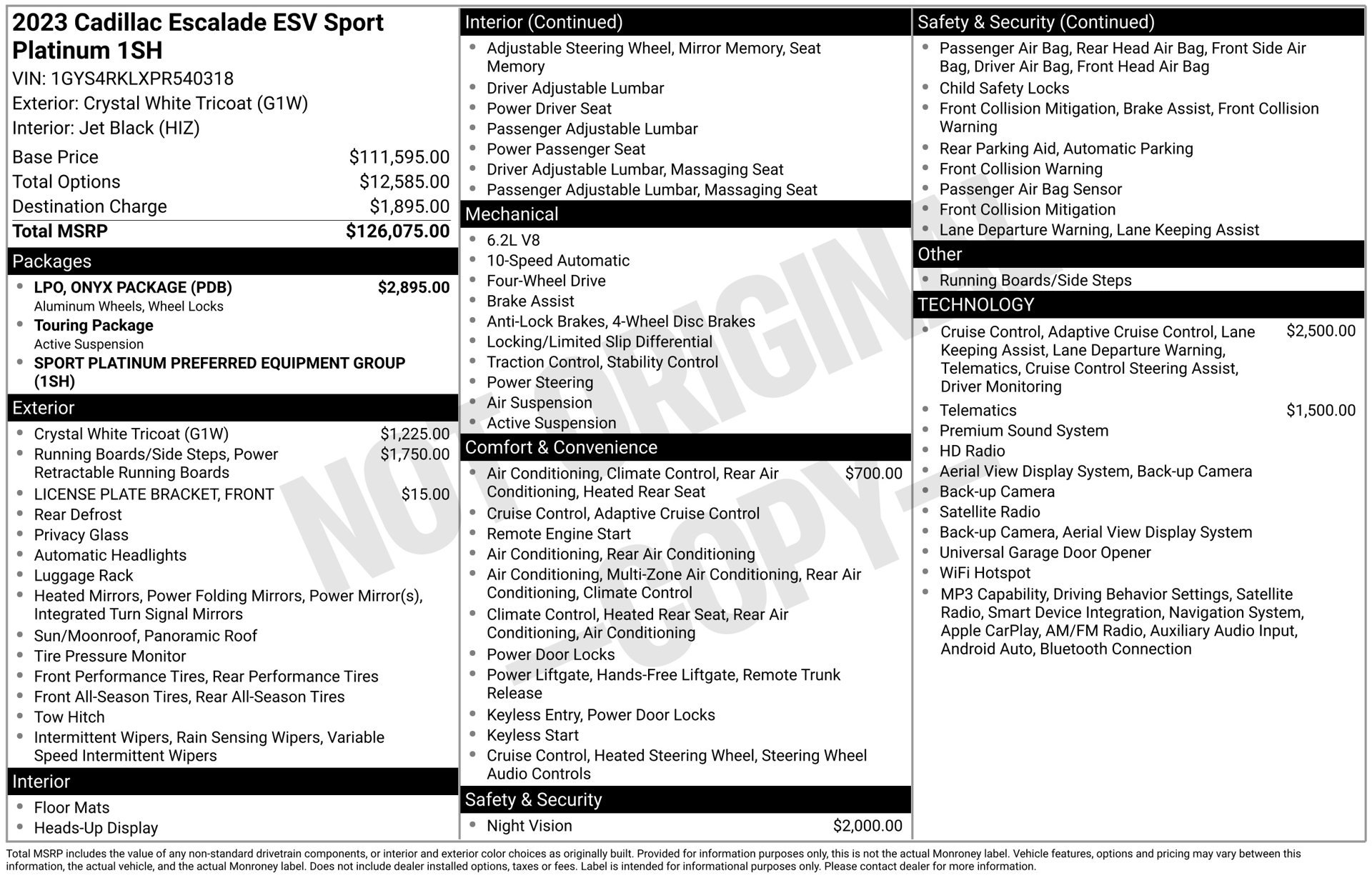 Used 2023 Cadillac Escalade ESV Sport Platinum w/ LPO, ONYX Package AWD/4WD image 43