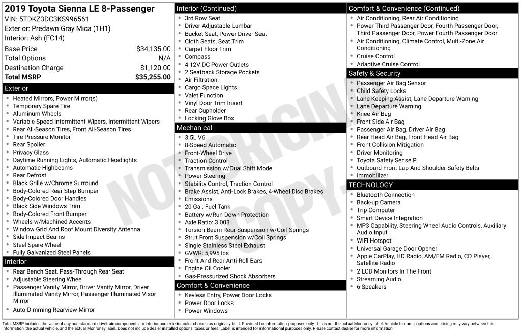 Used 2019 Toyota Sienna LE FWD image 40