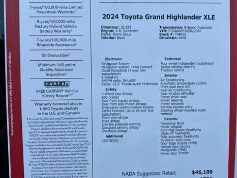 Certified 2024 Toyota Grand Highlander AWD image 49
