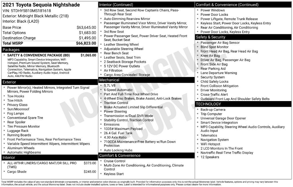 Used 2021 Toyota Sequoia Nightshade w/ Safety & Convenience Package AWD/4WD image 10