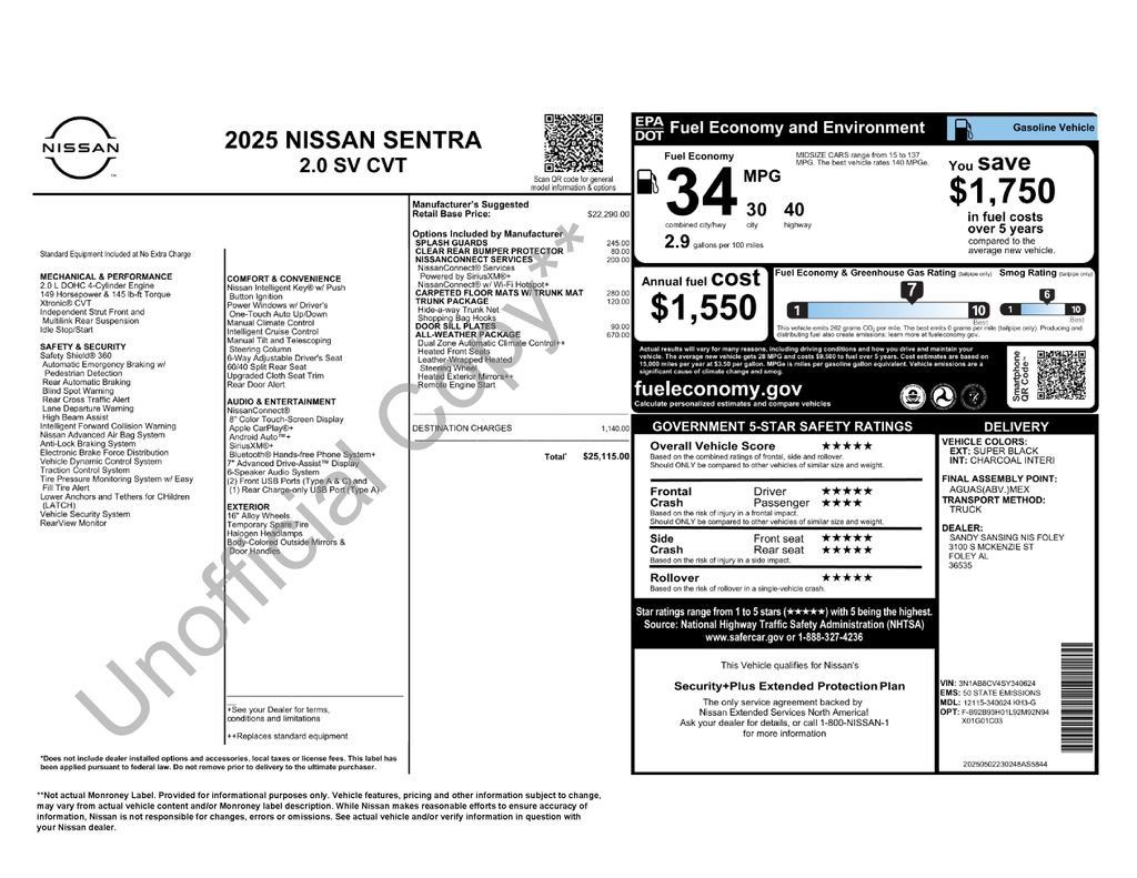Certified 2025 Nissan Sentra SV w/ All-Weather Package FWD image 3