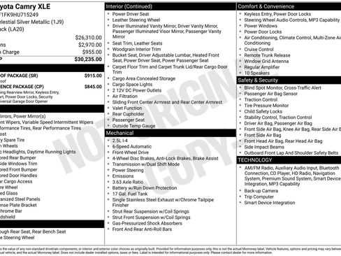 Used 2017 Toyota Camry XLE w/ Moonroof Package image 1