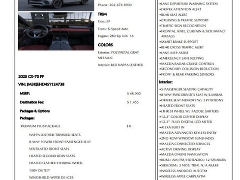 Used 2025 MAZDA CX-70 3.3 Turbo w/ Premium Plus Pkg AWD/4WD image 7