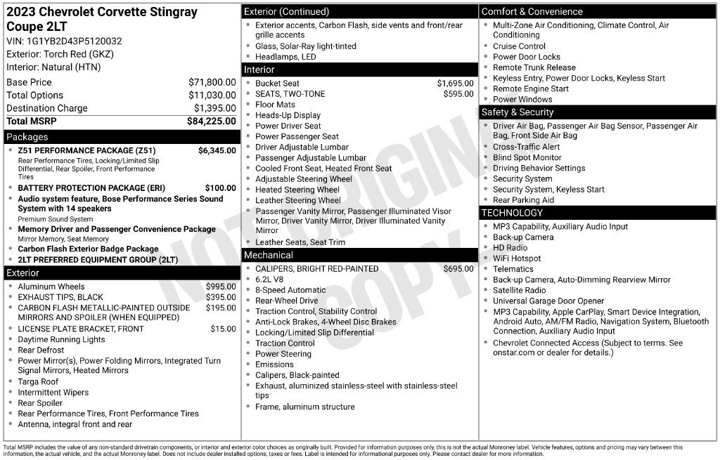 Used 2023 Chevrolet Corvette Stingray Preferred Cpe w/ Z51 Performance Package RWD image 33