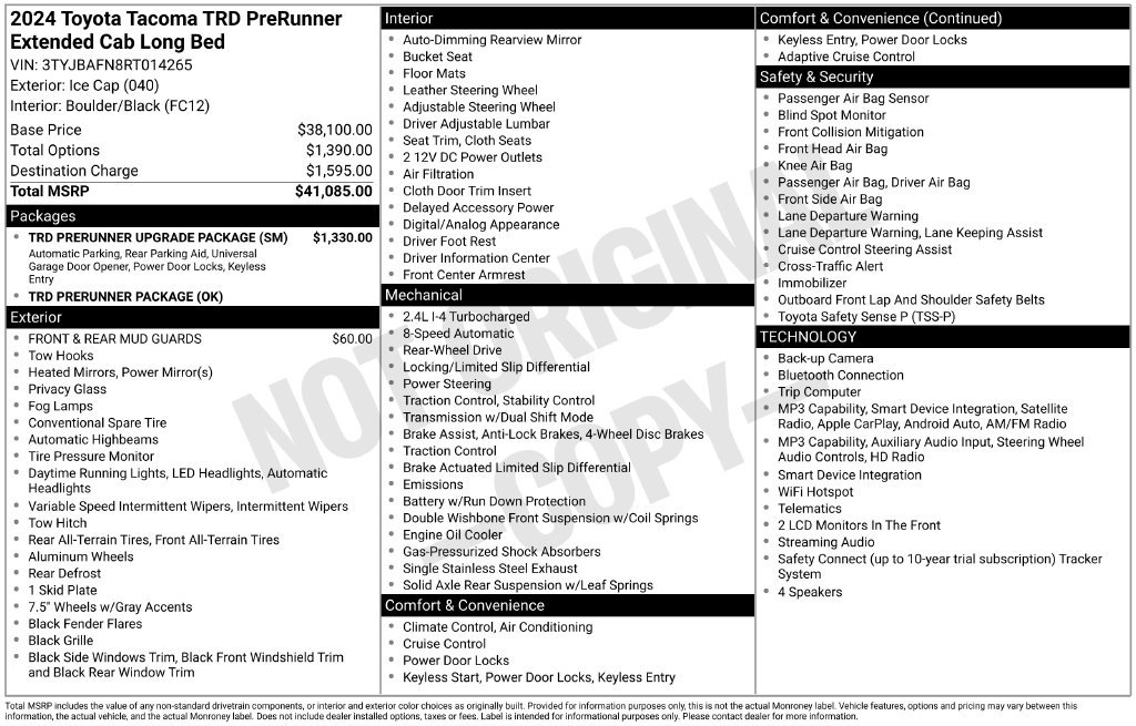 Used 2024 Toyota Tacoma PreRunner w/ TRD Prerunner Upgrade Package RWD image 33