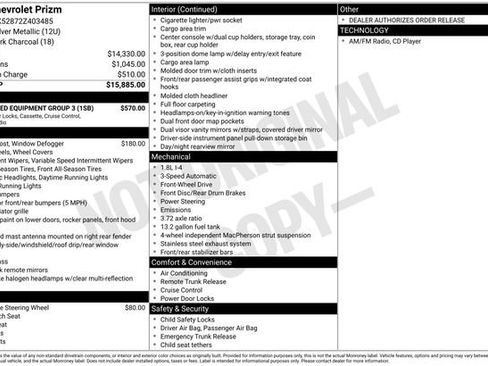Used 2002 Chevrolet Prizm w/ Preferred Equipment Group 3 FWD image 19