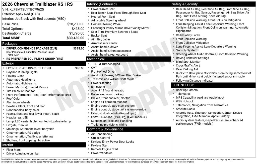 Used 2026 Chevrolet TrailBlazer RS w/ Driver Confidence Package FWD image 6