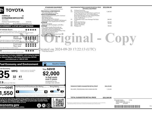 Used 2024 Toyota Corolla LE w/ LE Convenience Package FWD image 30