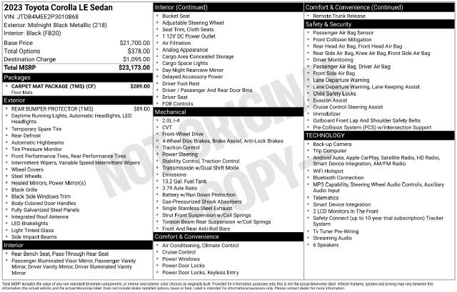 Used 2023 Toyota Corolla LE w/ Carpet Mat Package (TMS) FWD image 37