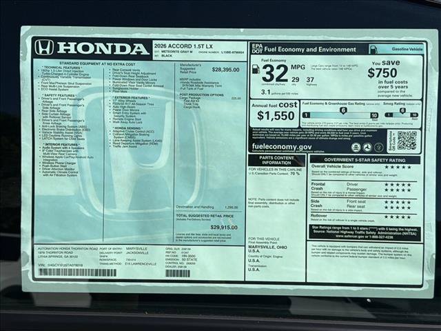 New 2026 Honda Accord LX image 22