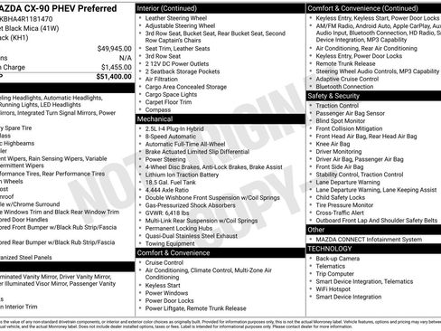 Certified 2024 MAZDA CX-90 Plug-In Hybrid w/ Preferred AWD/4WD image 2