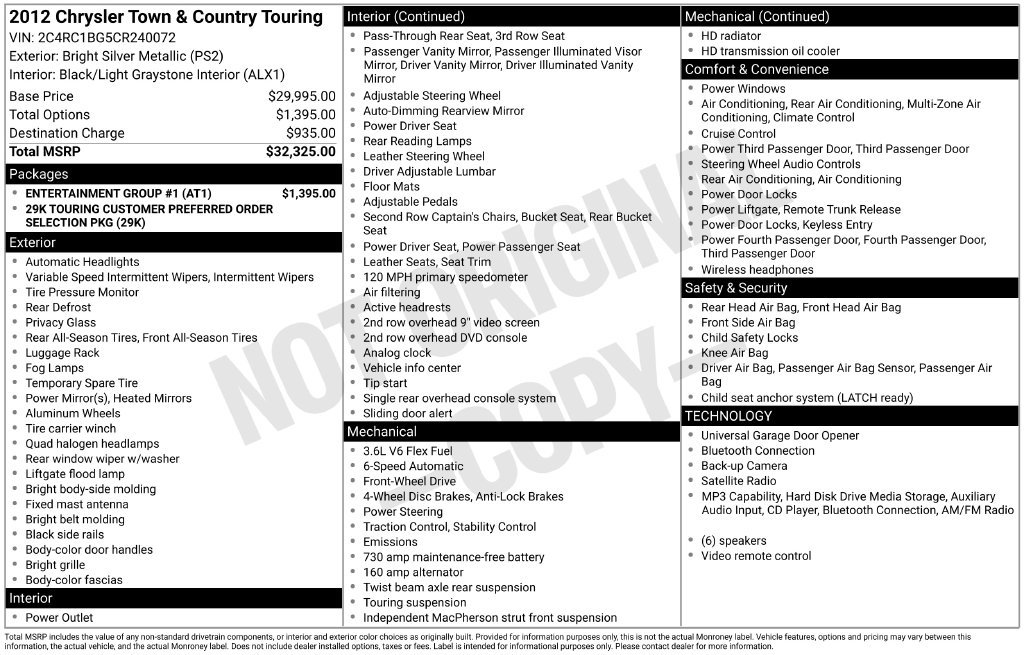 Used 2012 Chrysler Town & Country Touring w/ Entertainment Group #1 FWD image 2