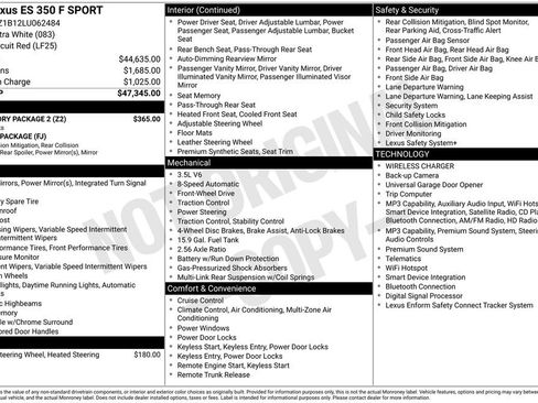 Used 2020 Lexus ES 350 F Sport w/ Accessory Package 2 FWD image 7