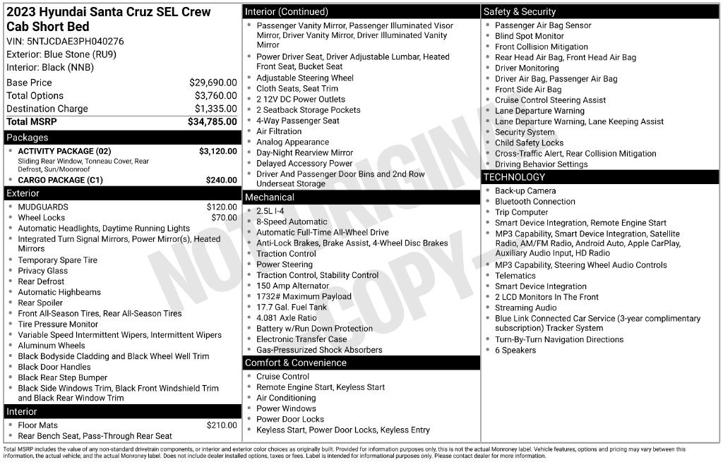 Certified 2023 Hyundai Santa Cruz SEL w/ Activity Package AWD/4WD image 5
